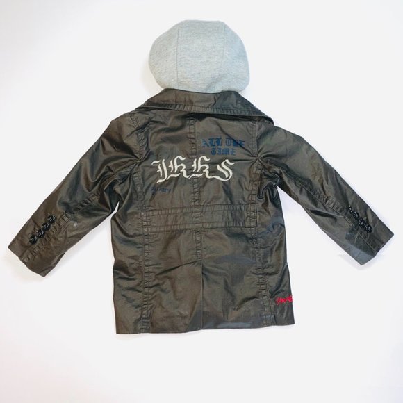 IKKS Charcoal trench with detachable Grey Cotton Hood Size 3 - Picture 2 of 10